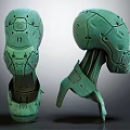 Green Mechanical Character Head Design With Detailed Armor Structure And Numbers