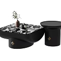 Modern Black Coffee Table With Marble Top And Gold Accent Side Table 3d model
