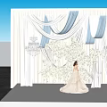 Elegant Photo Check In Spot With Bride White Drapes Floral Decor And Crystal Chandeliers