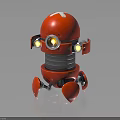 Red Robot Character Design With Round Head Glowing Eyes Metallic Body And Red Legs