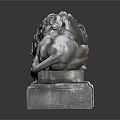 Pair of Classical Stone Lion Sculptures Reclining On Decorative Pedestals