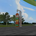 Tall Monument Sign For Large Commercial Promotion Square With Green Trees And Paved Ground