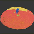 Game Movie Character With Red Hair Green Top And White Pants On Yellow Spiral Surface