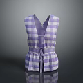 Stylish Purple And White Checkered V Neck Sleeveless Vest With Waist Tie