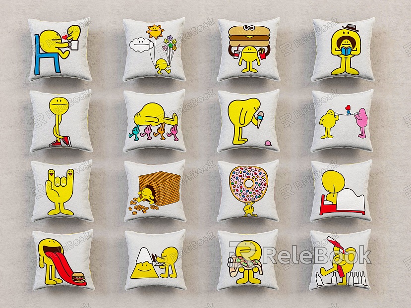 Modern Pillow Cartoon Cotton and Linen Pillow Pillow Combination Creative Cartoon Character Teeth Pillow Pillow Combination model