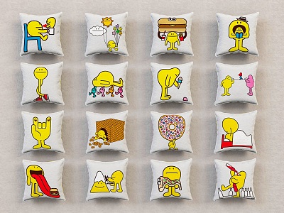 Modern Pillow Cartoon Cotton and Linen Pillow Combination Creative Cartoon Character Teeth Pillow Combination model