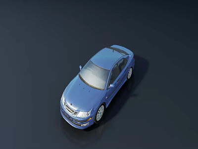 Blue Sedan Car Top View Display On Dark Background With Sleek Design 3d model