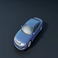 Blue Sedan Car Top View Display On Dark Background With Sleek Design