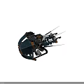 Cosmic Aerospace Spherical Spacecraft Component With Orange Stripes Central Circular Design And Mechanical Antennas