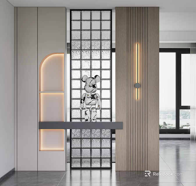 Modern Interior Glass Partition With Cartoon Mickey Mouse Design And Decorative Lighting Elements 3d model 