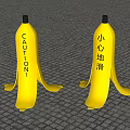Decorative Ornament Set Of Yellow Banana Shaped Pieces With Caution Text And Chinese Warning Characters