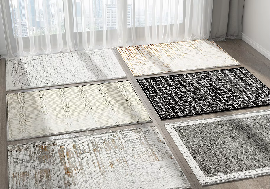 Various Modern Square Rugs With Different Patterns And Colors For Home Floor Decor 3d model 