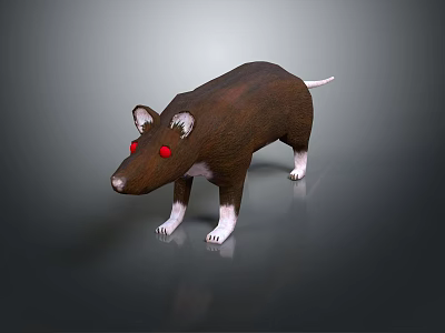 3D Character Design of Brown Rat with Red Eyes and White Paws 3d model