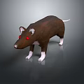 3D Character Design of Brown Rat with Red Eyes and White Paws