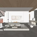 Modern Basement Interior Design With Wooden Ceiling Sofa Fireplace And Natural Light
