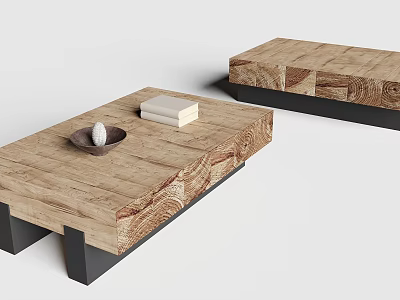 Natural Wood Grain Coffee Tables With Black Legs And Small Bowl Books On Top 3d model