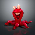 Red Playful Cartoon Octopus Shaped Creature with Big Eyes Open Mouth Teeth and Wiggly Tentacles