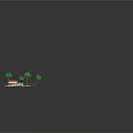 XOXO Convenience Store Building With Red Roof Palm Trees And Children Walking In Front