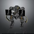 3D Mechanical Robot Creature With Silver Black Body And Yellow Details Standing Pose 3d model