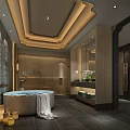 Luxurious SPA Sauna Interior With Bathtub Candles And Marble Decorative Walls