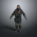Game Movie Character Wearing Gas Mask With Orange Goggles Camouflage Uniform And Tactical Gear