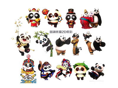 2024 Chinese Style Cute Panda Pendants With Various Traditional Attires And Props 3d model