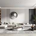 Modern Living Room Interior With Large Windows TV Wall Storage Cabinets Comfortable Sofa And Area Rug