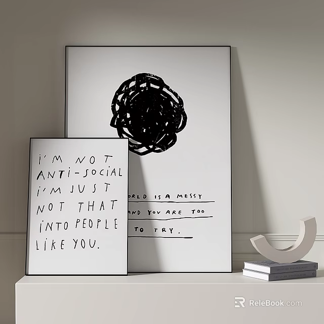 Abstract Painting With Black Circular Abstract Design And Minimalist Wall Decor 3d model 