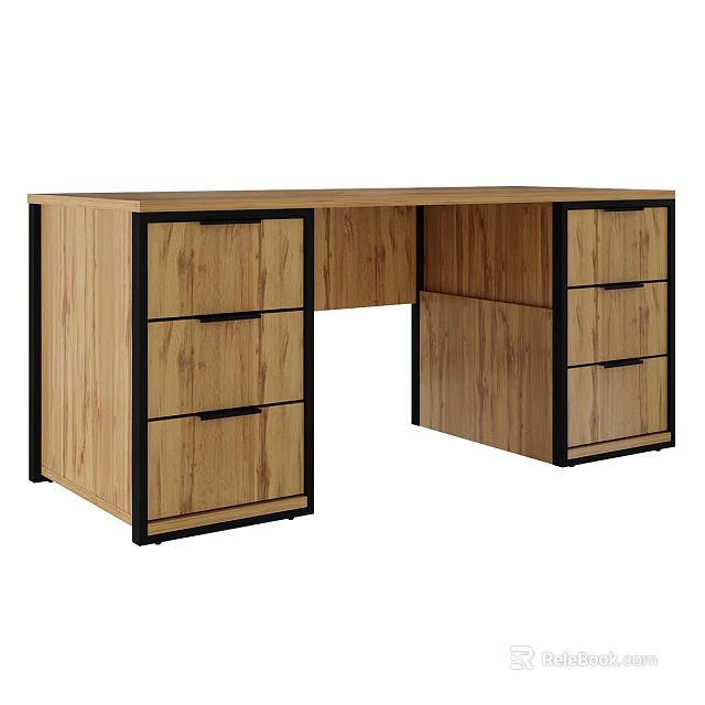 Modern Light Wood Office Desk With Dual Side Storage Drawers For Convenient Home Workstation 3d model 