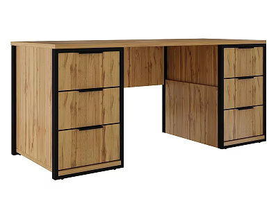 Modern Light Wood Office Desk With Dual Side Storage Drawers For Convenient Home Workstation 3d model