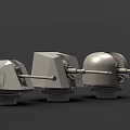 Military Weapon Turrets With Three Different Shapes And Metal Barrels On Gray Background