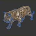 Geometric Tiger Sculpture Made Of Small Cubes With Golden Brown Hue And Reflective Surface