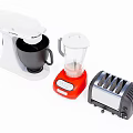 Modern Kitchen Appliances Set With White Stand Mixer Red Blender Black Toaster
