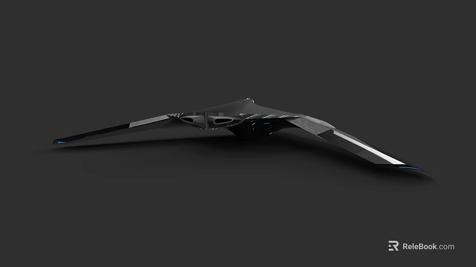 Futuristic Black Aircraft With Sleek Aerodynamic Design And Extended Wings 3d model 
