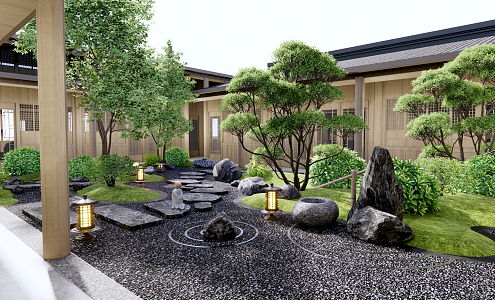 New Chinese Courtyard Dry Landscape Courtyard Landscape 3d model