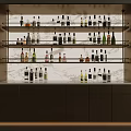 Elegant Modern Wine Cabinet With Glass Shelves And Various Bottles On Marble Backdrop 3d model