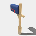 Blue Mailbox With Red Door Mounted On Wooden Post For Home Exterior