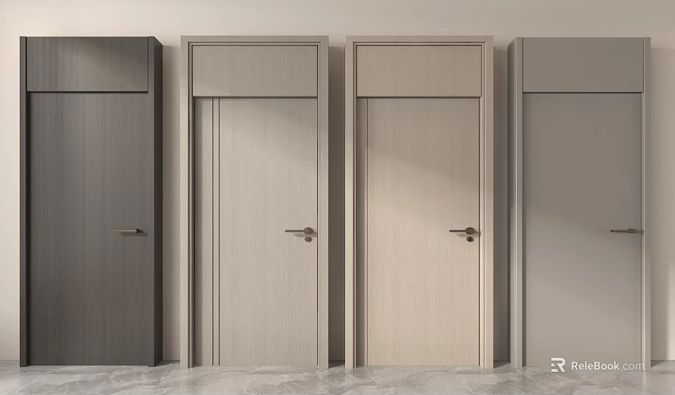 Modern Interior Hinged Doors With Sleek Panels And Different Colors Design 3d model 