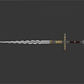 Wavy Blade Sword with Golden Decorated Hilt and Brown Grip Design
