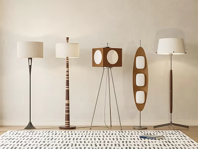 Variety Of Modern Floor Lamps In Minimalist Room 3d model