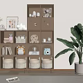 Minimalist Wooden Bookcase With Multiple Compartments Books Decorative Items Wicker Baskets And Large Green Plant