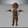 Cartoon Monkey Character Wearing Brown Overalls White T-Shirt and Cap with Arms Outstretched