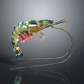 Colorful Prawn With Curved Antennae And Vibrant Green Blue Red Body Details