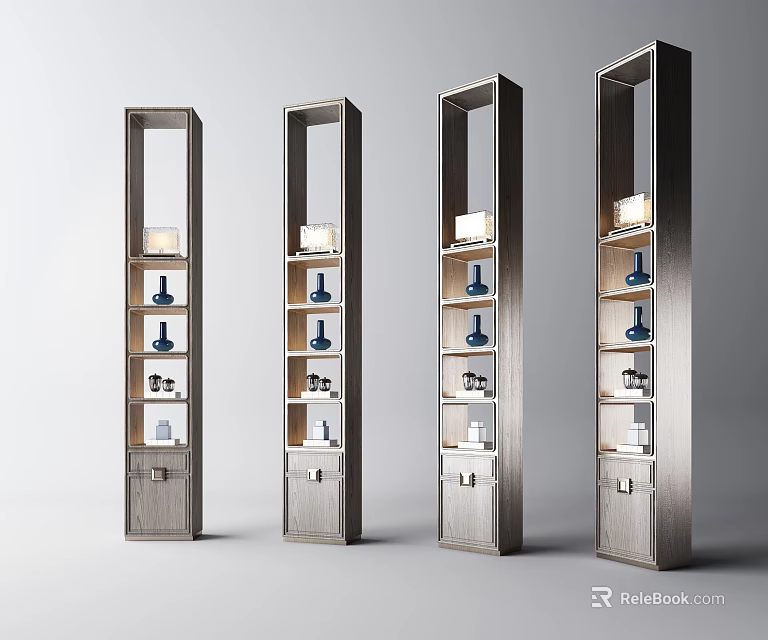 Modern Multi Tiered Display Shelving Unit With Decorative Items And Grey Finish 3d model 