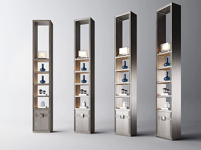 Modern Multi Tiered Display Shelving Unit With Decorative Items And Grey Finish 3d model