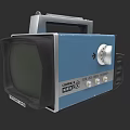 Vintage Portable Television With Blue Silver Design Knobs Handle And Screen 3d model