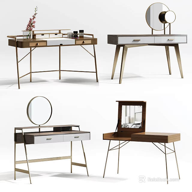 Modern Dressing Tables With Wooden Tops Metal Legs Drawers And Mirrors 3d model 