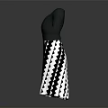Modern Short Sleeved V Neck Top with Black and White Geometric Pattern Skirt Design