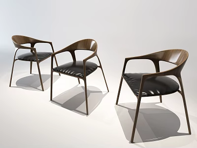 Modern Armchairs with Wooden Frames and Black Leather Seats Sleek Lines and Ergonomic Armrest Design 3d model