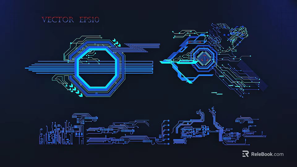 Tech Inspired Futuristic Partition with Blue Geometric Vector Lines and Digital Design Elements 3d model 